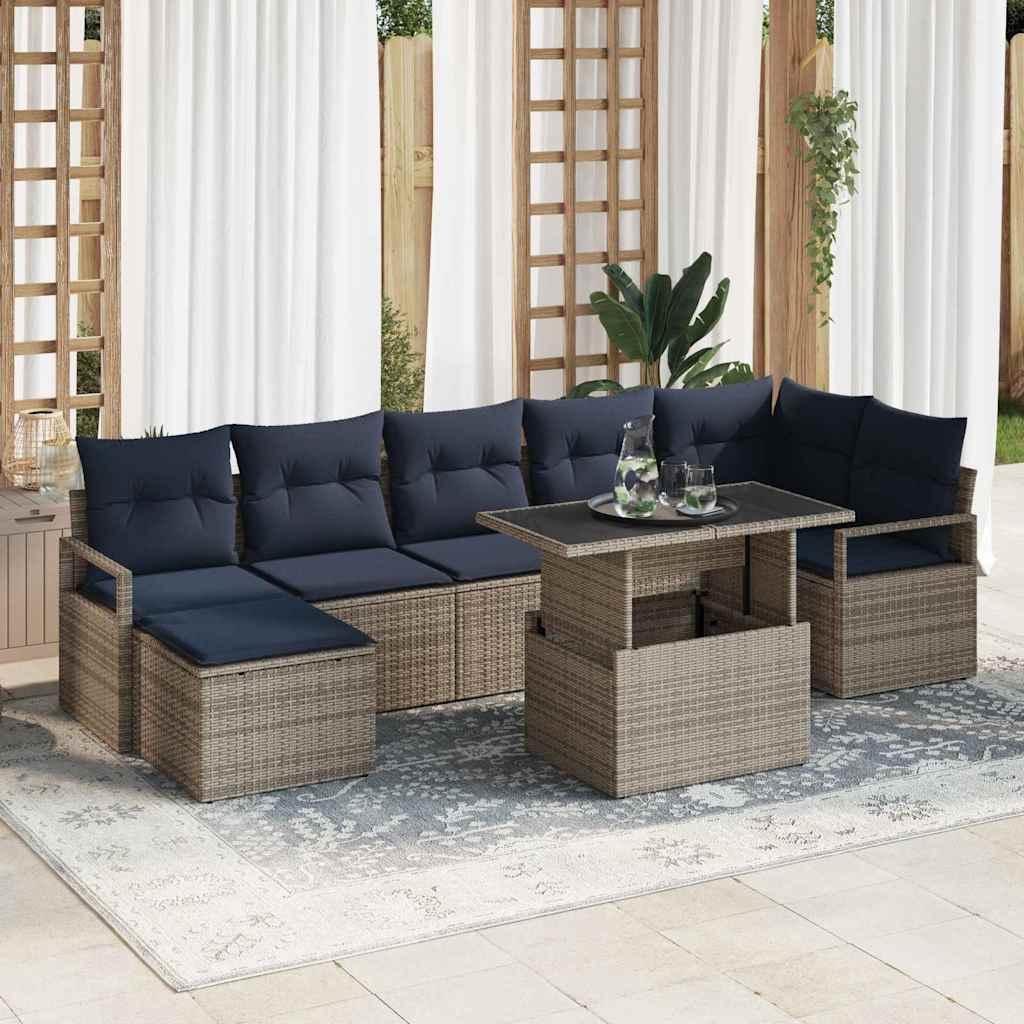 Havesofa Sæt med opbevaring 8 stk Grå og Marineblå polyrattan billede