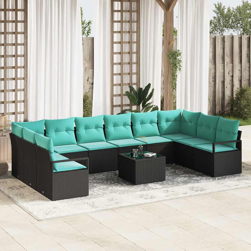 Sofa Sæt med pude 11 stk Sort polyrattan billede