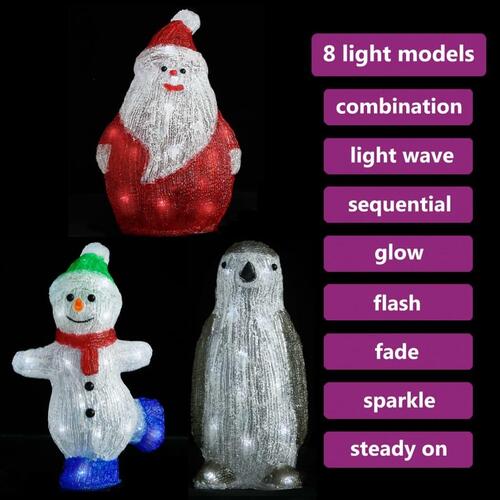 LED-julefigurer 3 stk. akryl inde/ude
