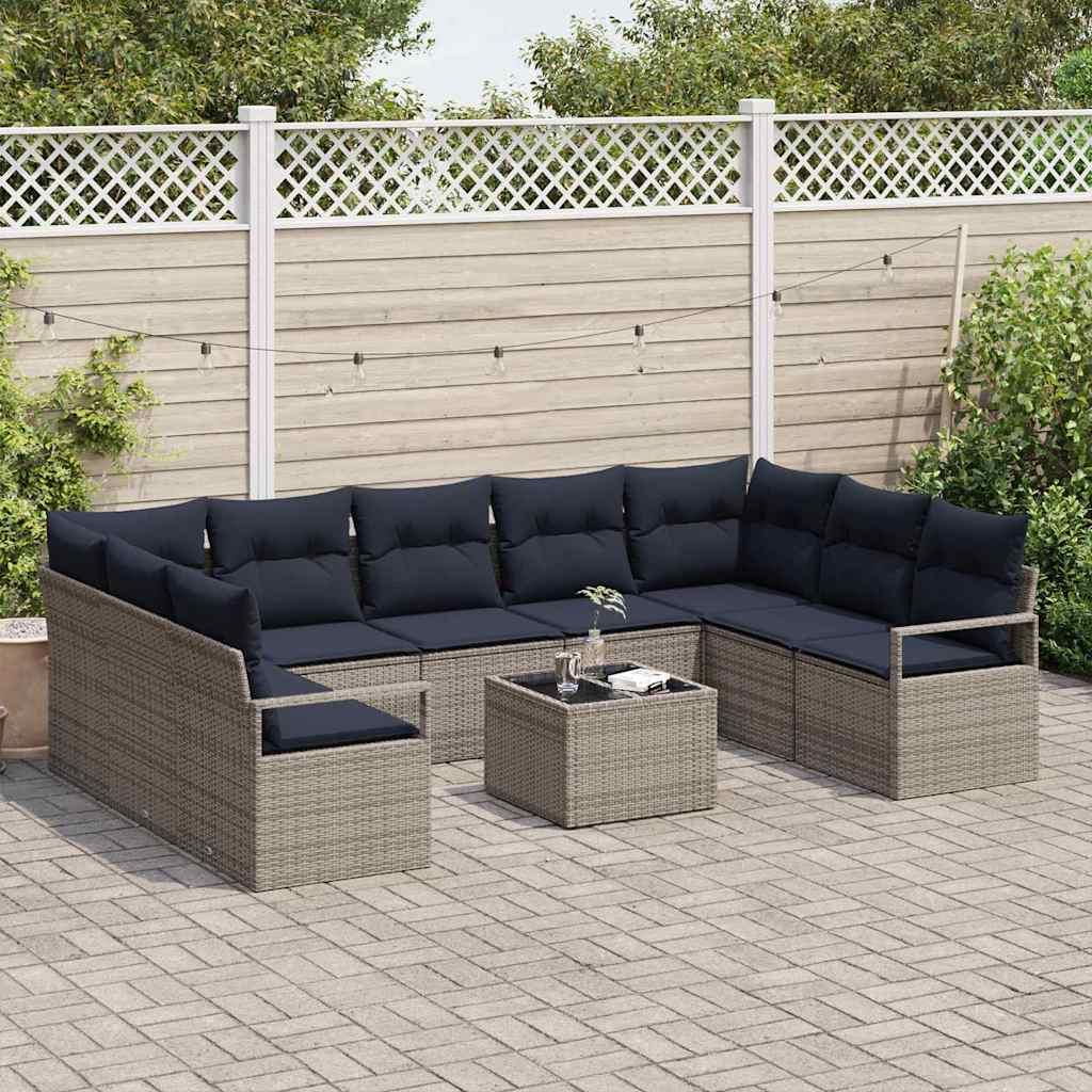 Sofa Sæt med pude 10 stk Grå polyrattan billede