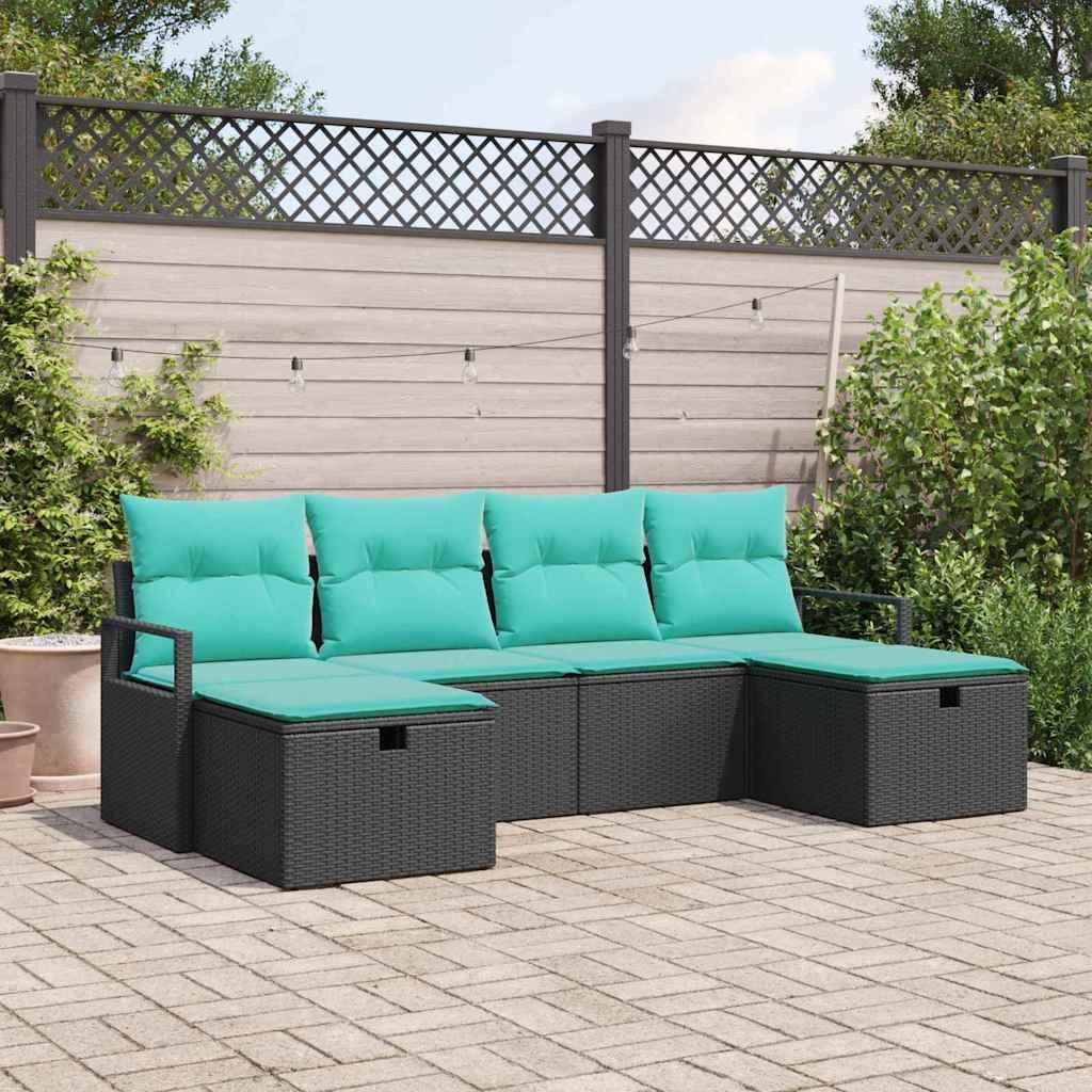 Sofa Sæt med pude 6 stk Sort og turkis polyrattan billede