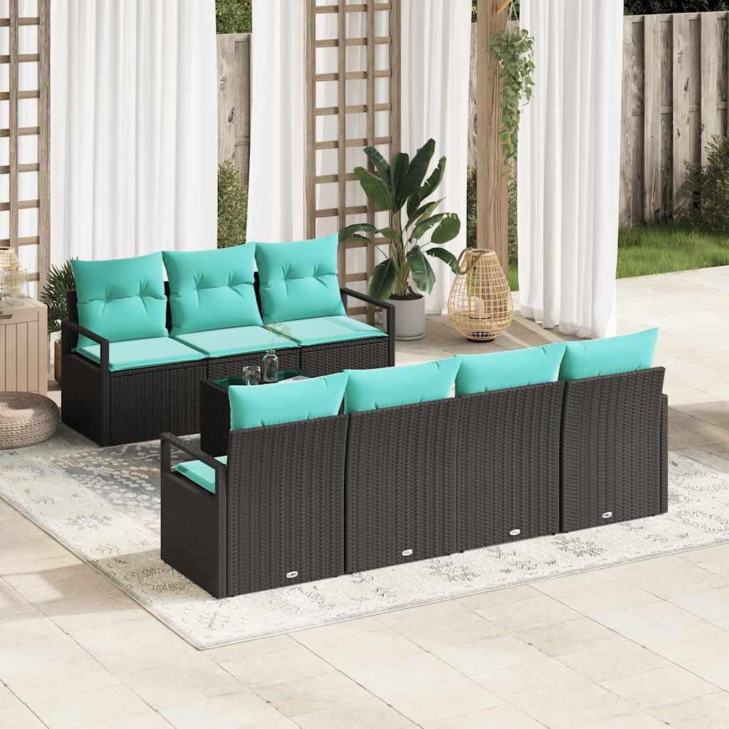 Sofa Sæt med pude 8 stk Sort og turkis polyrattan billede