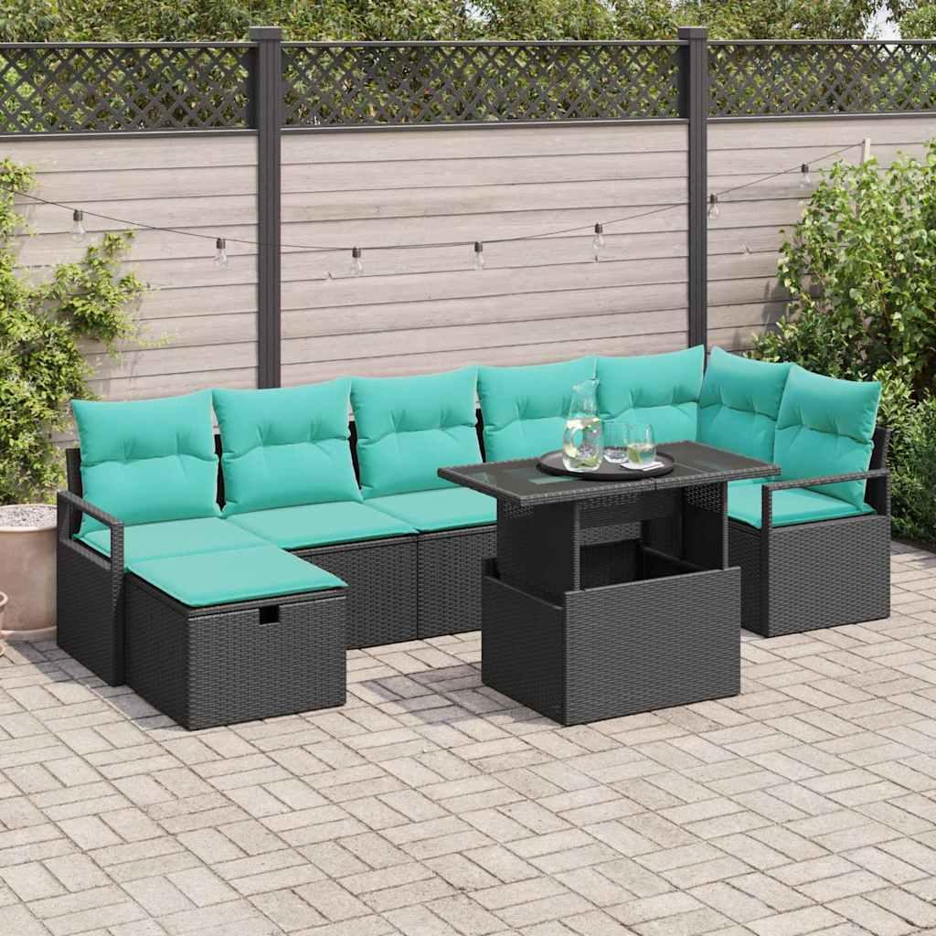 Havesofa Sæt med pude med opbevaring 8 stk Sort Poly rattan billede