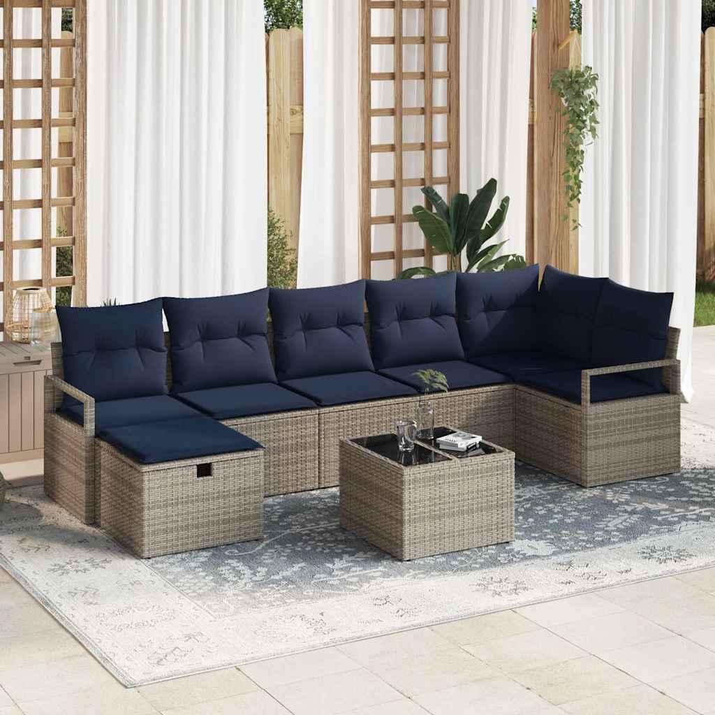 Sofa Sæt med pude 8 stk Grå og Marineblå polyrattan billede