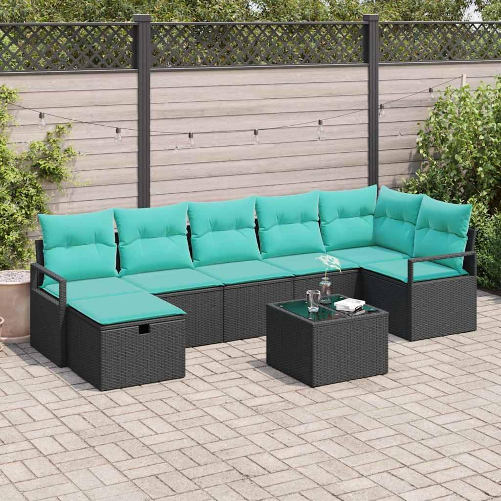 Sofa Sæt med pude 8 stk Sort og turkis polyrattan billede