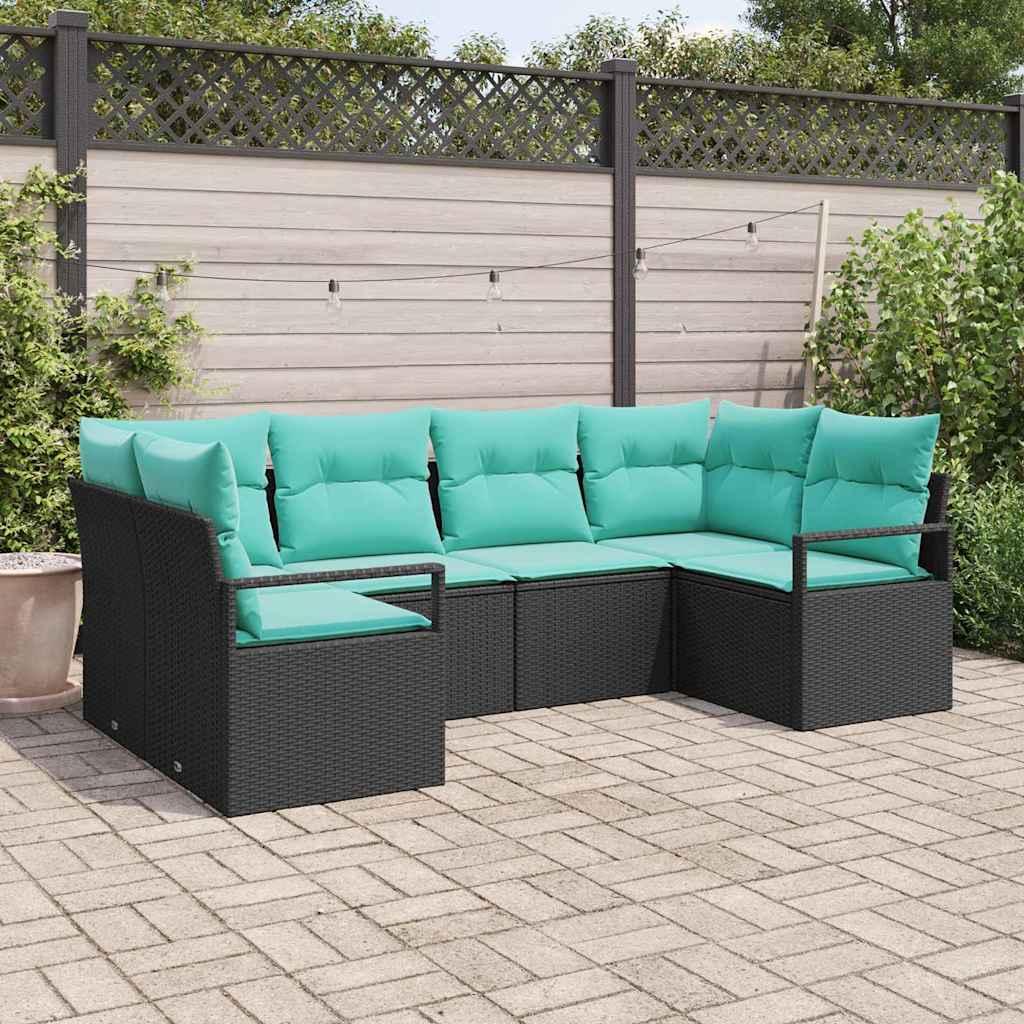 Sofa Sæt med pude 6 stk Sort Poly Rattan billede