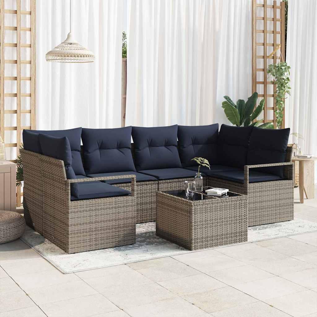 Sofa Sæt 7 stk Grå og Blå polyrattan billede