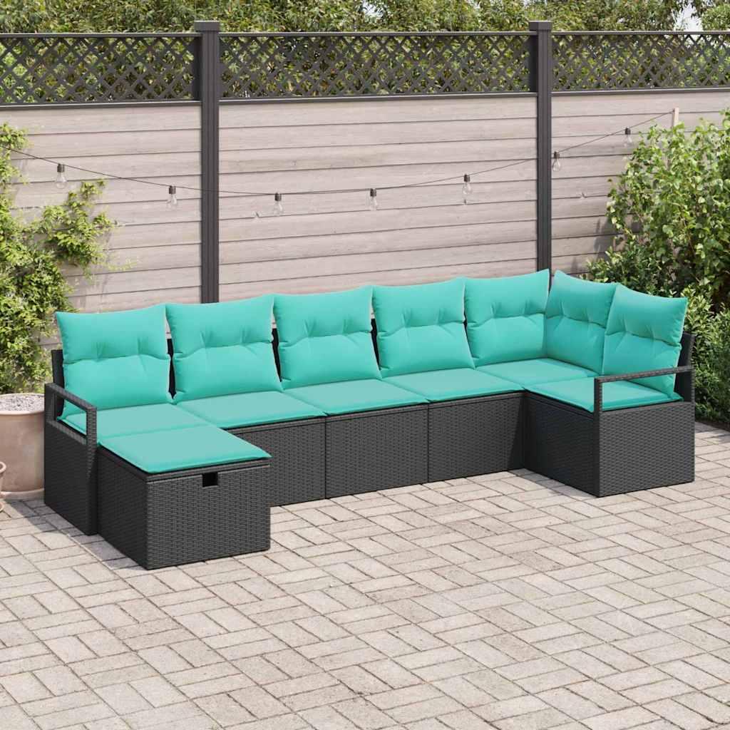 Sofa Sæt med pude 7 stk Sort og turkis polyrattan billede