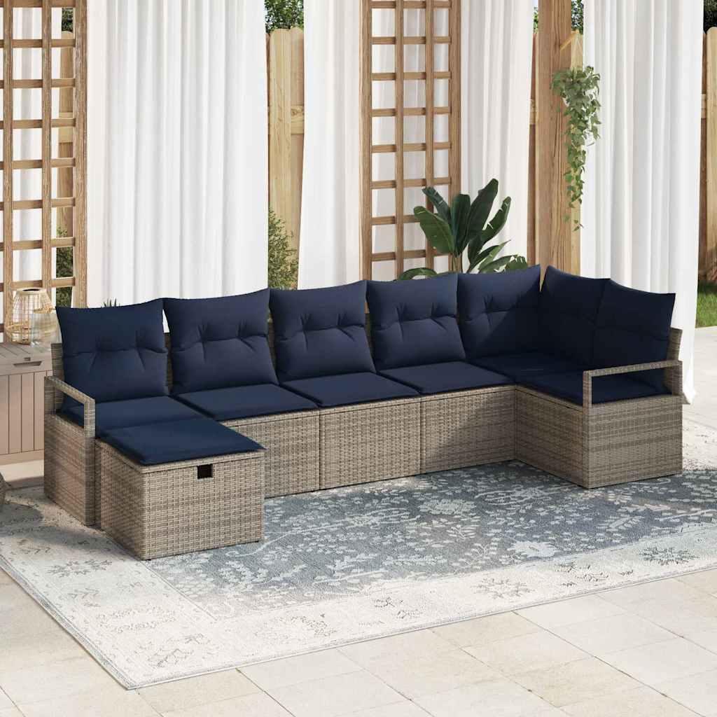 Sofa Sæt med pude 7 stk Grå og Marineblå polyrattan billede