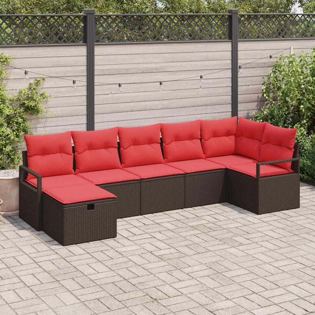 Sofa Sæt med pude med opbevaring 7 stk Brun og Rød polyrattan billede