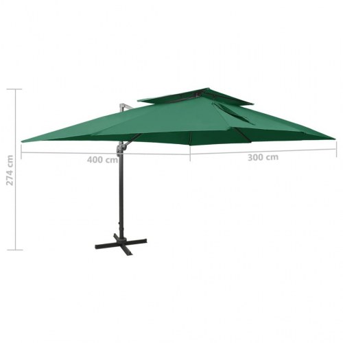Hængeparasol med dobbelt top 400 × 300 cm - grøn