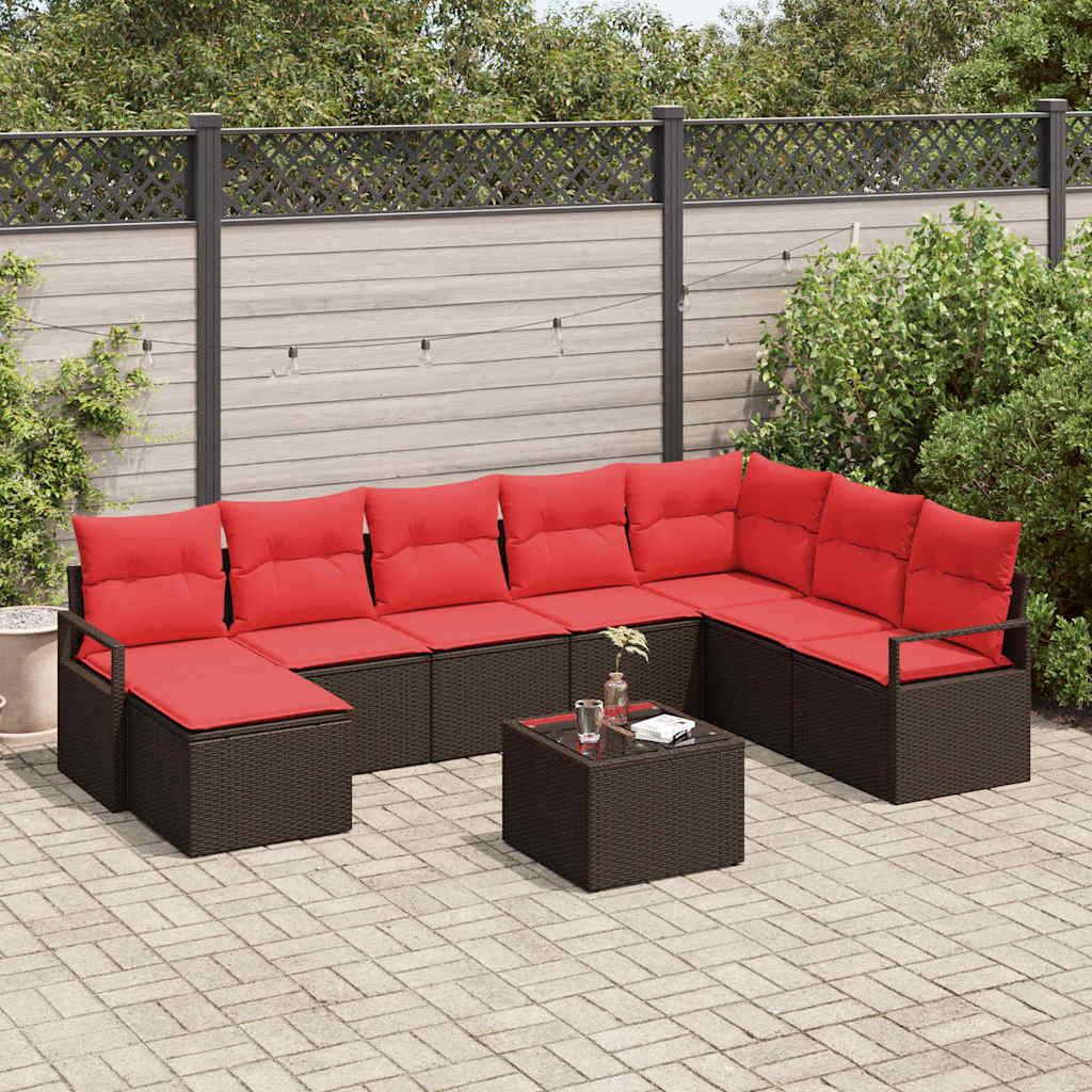 Sofa Sæt med pude 9 stk Brun polyrattan billede