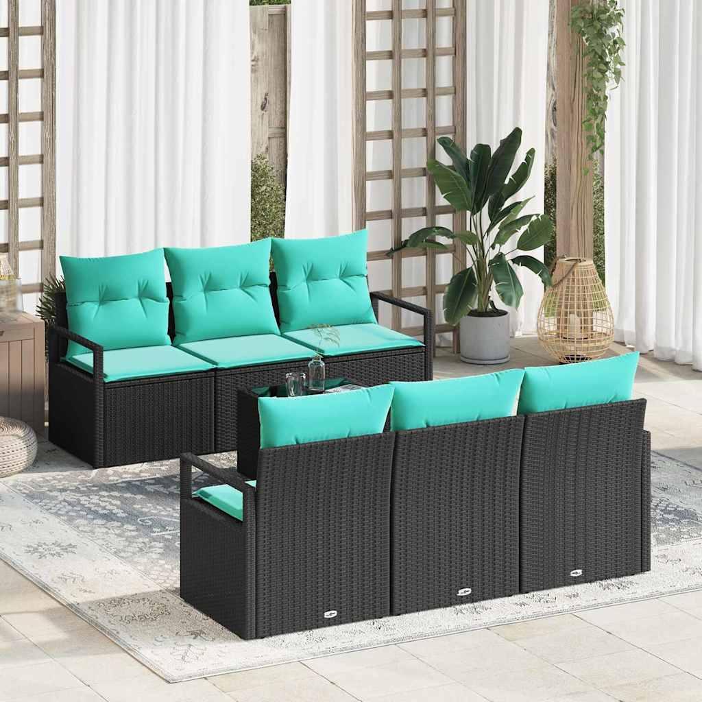 Sofa Sæt med pude 7 stk Sort og turkis polyrattan billede