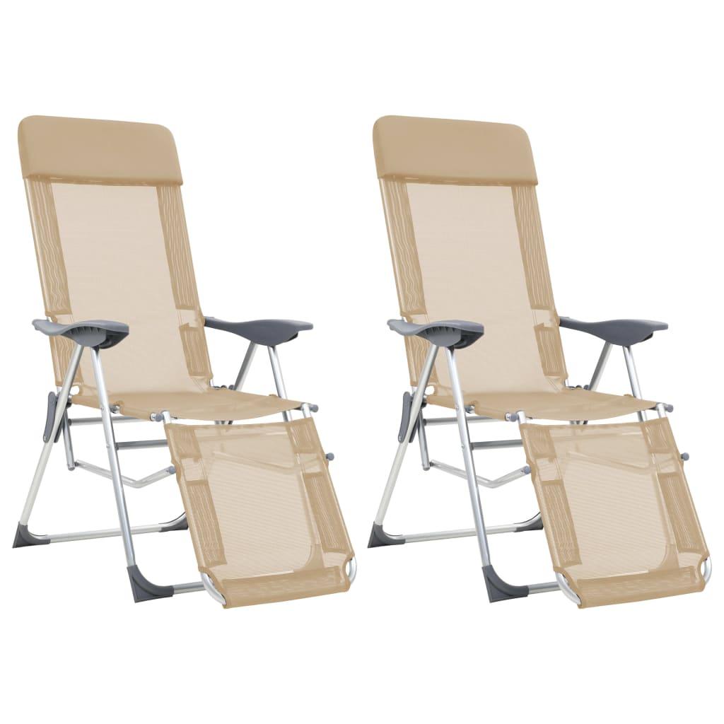 Foldbare campingstole med fodstøtter 2 stk. textilene creme billede