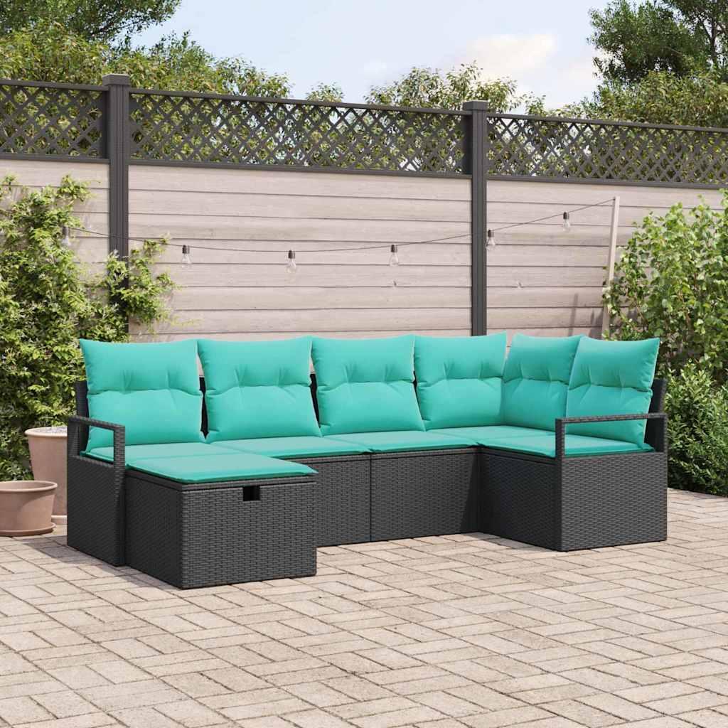 Sofa Sæt med pude 6 stk Sort og turkis polyrattan billede