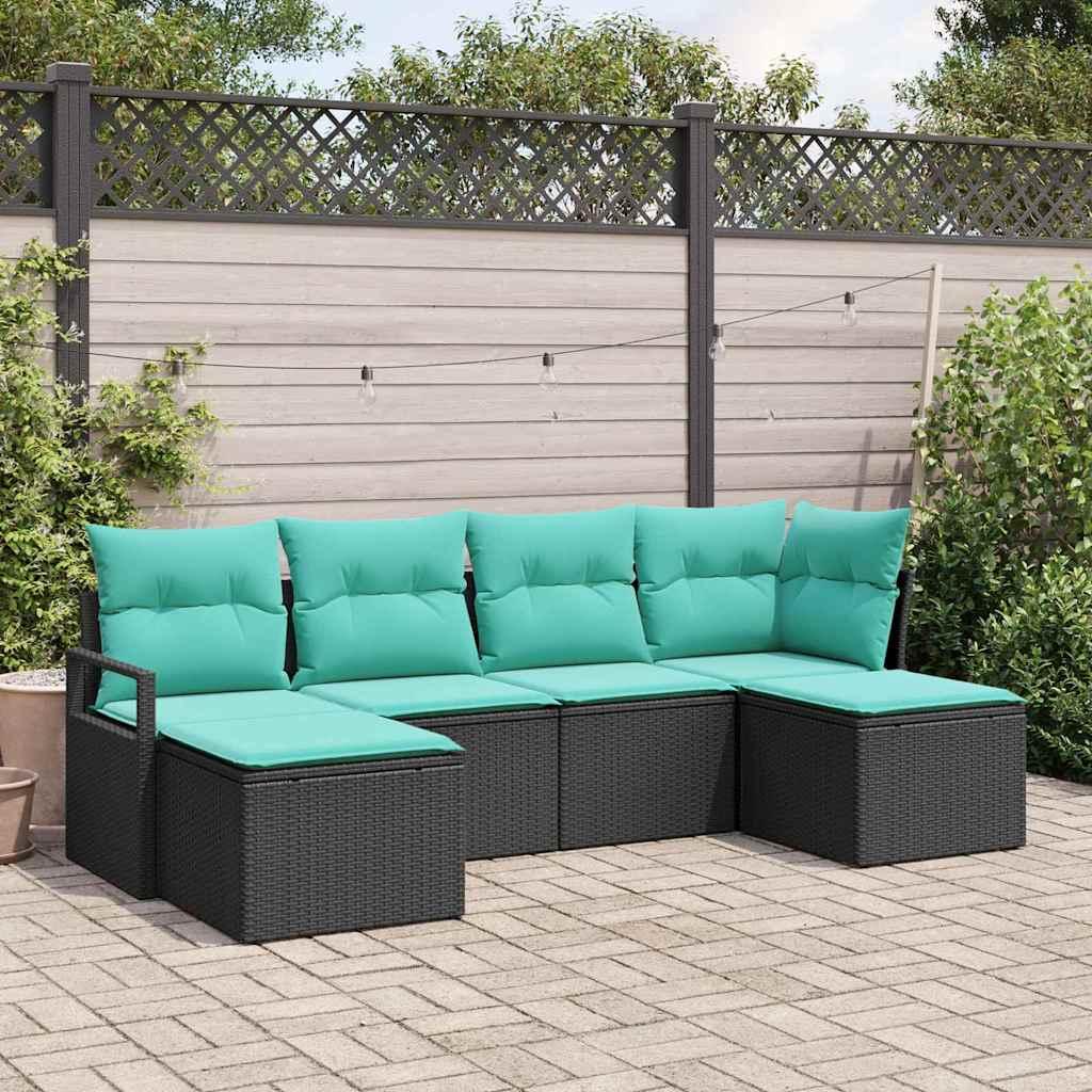 Sofa Sæt 6 stk Sort polyrattan billede