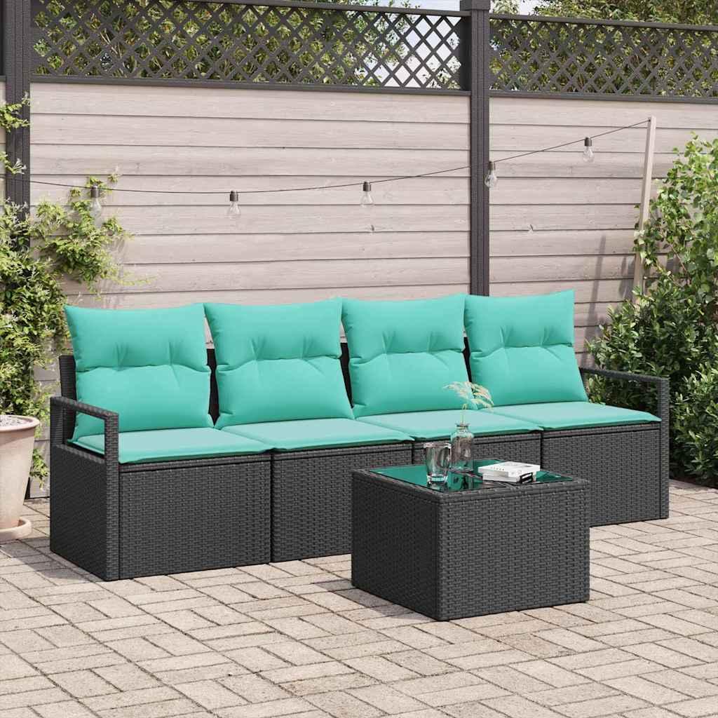 Sofa Sæt 5 stk Sort og turkis polyrattan billede