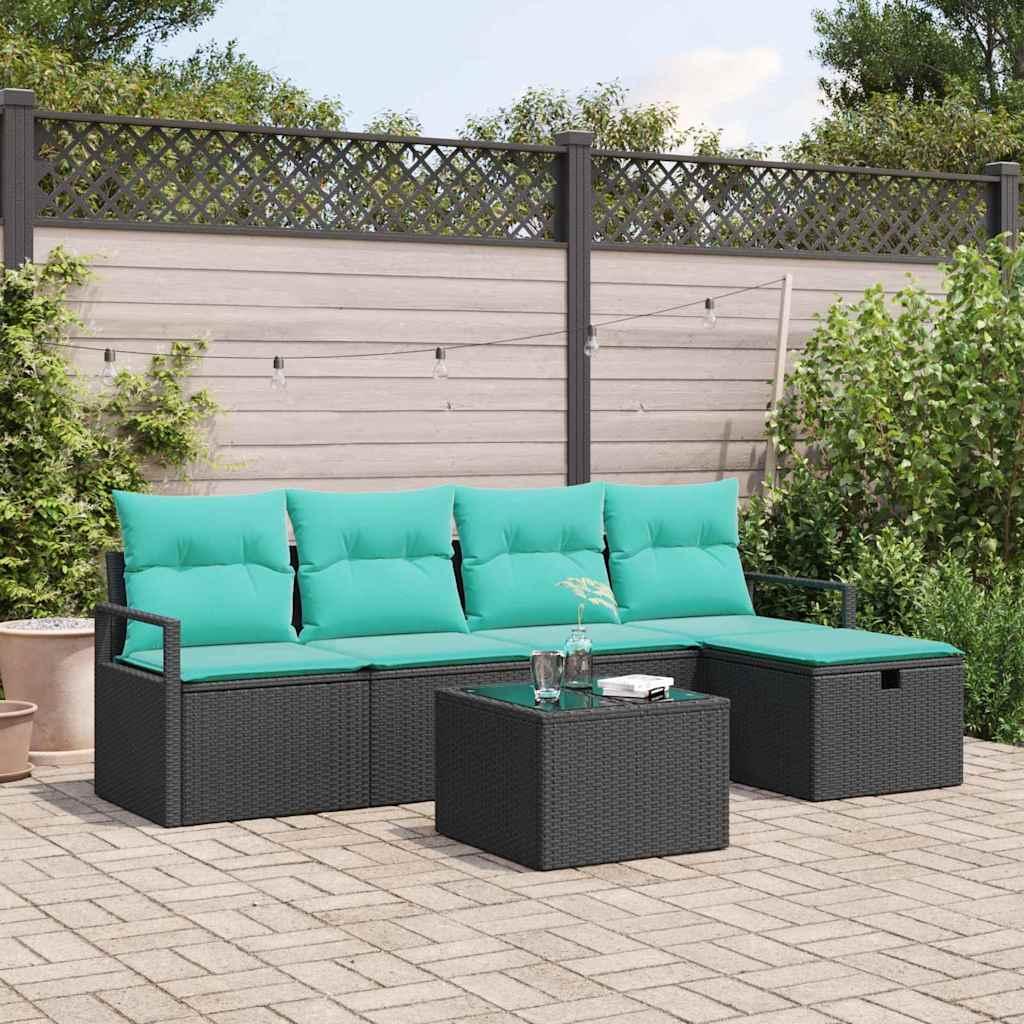 Sofa Sæt med pude 6 stk Sort og turkis polyrattan billede