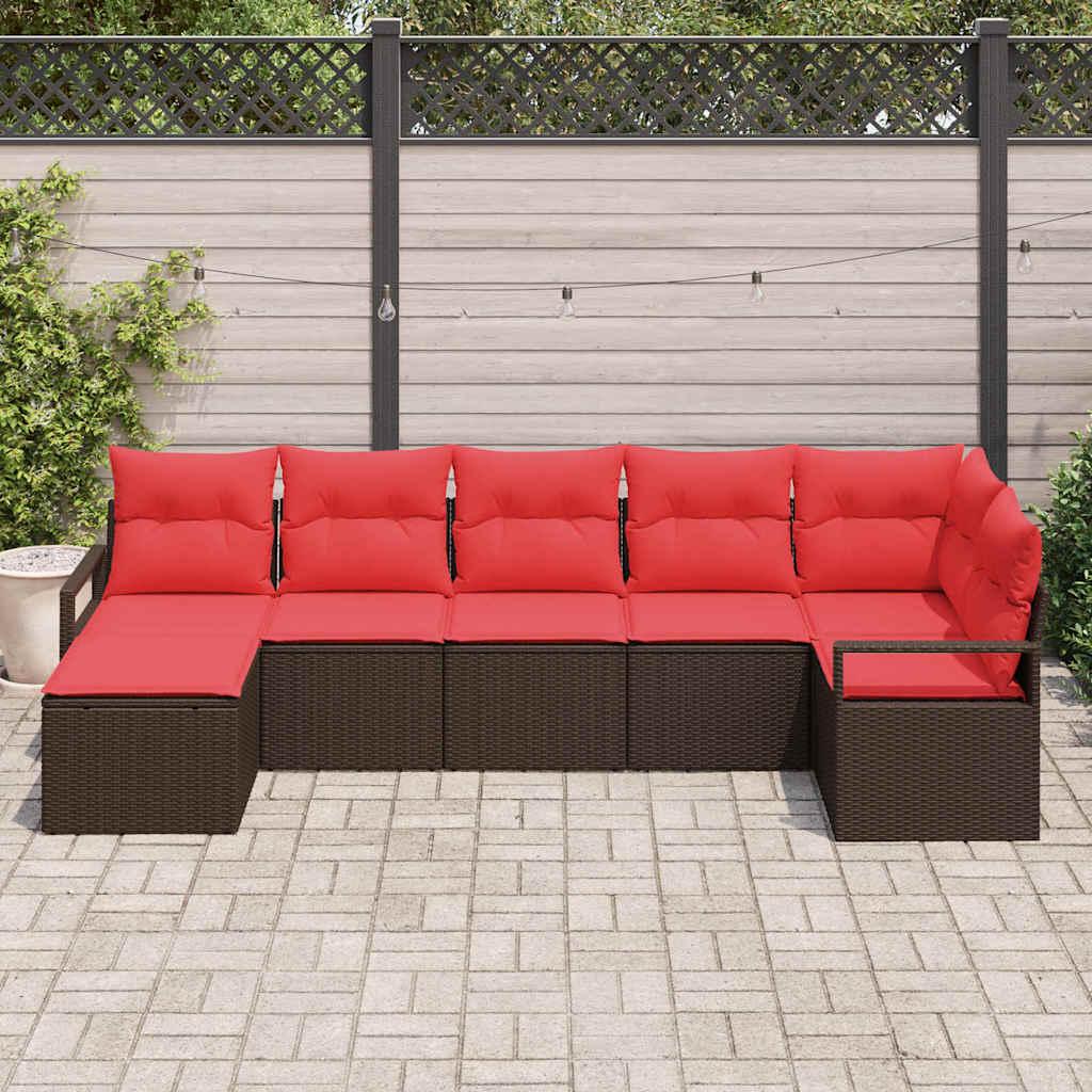 Sofa Sæt med pude 7 stk Brun polyrattan billede