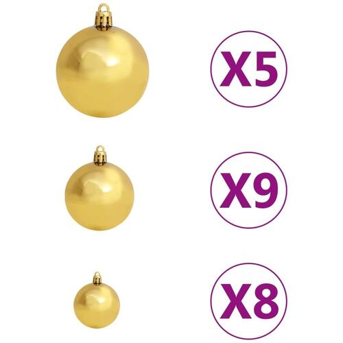 Julekuglesæt 61 dele med spir 150 LED'er guld- og bronzefarvet