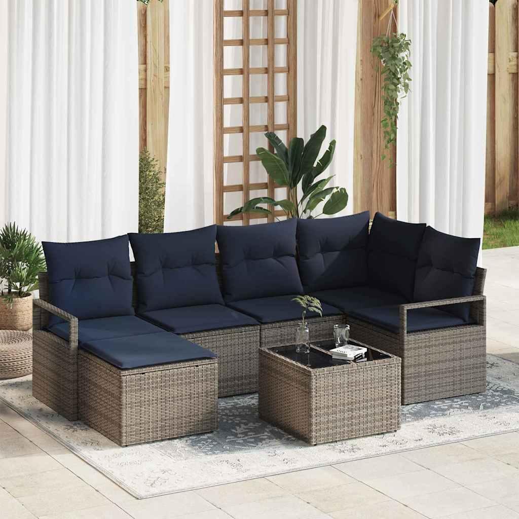 Sofa Sæt med pude 7 stk Grå polyrattan billede