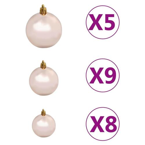 Julekuglesæt med topspir 61 dele 150 LED'er rosenguld