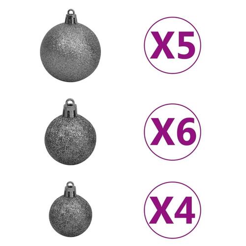 Julekuglesæt med topspir 61 dele 150 LED'er hvid og grå