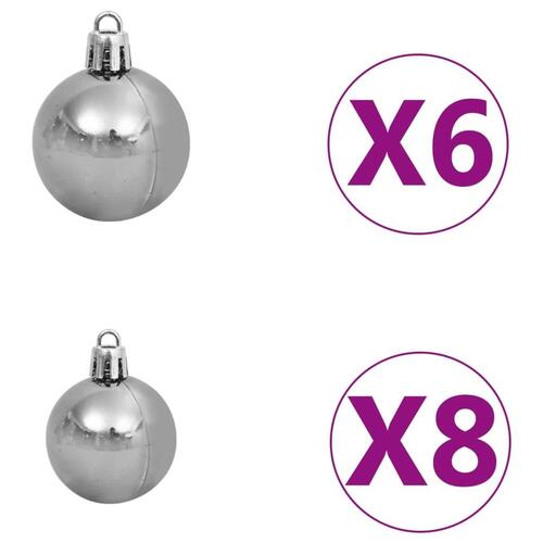 Julekuglesæt med topspir 61 dele 150 LED'er hvid og grå