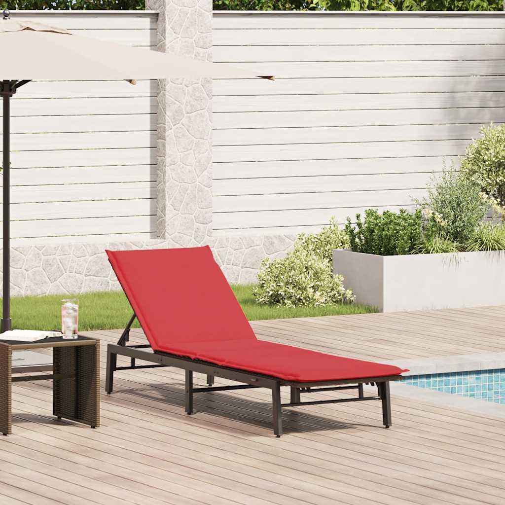 Liggestol med hynde polyrattan brun billede