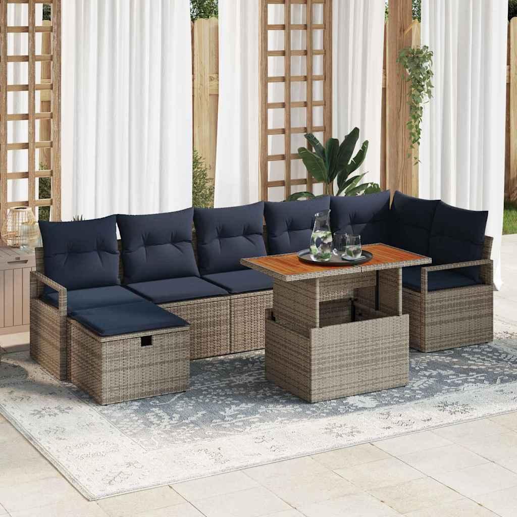 Havesofa Sæt med pude med opbevaring 8 stk Grå polyrattan billede