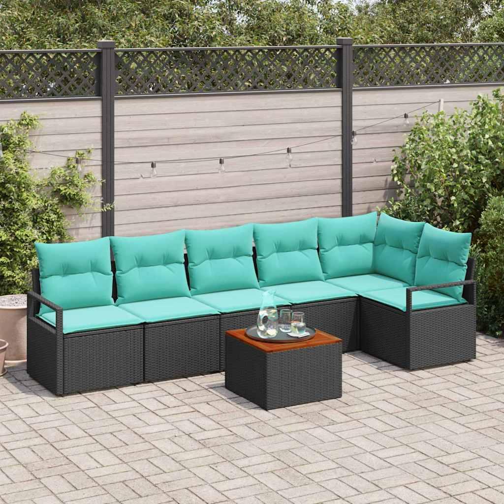Havesofa Sæt med pude 7 stk Sort polyrattan billede