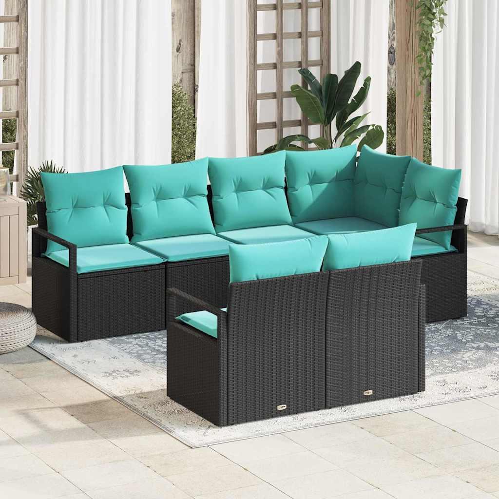 Sofa Sæt 7 stk Sort polyrattan billede