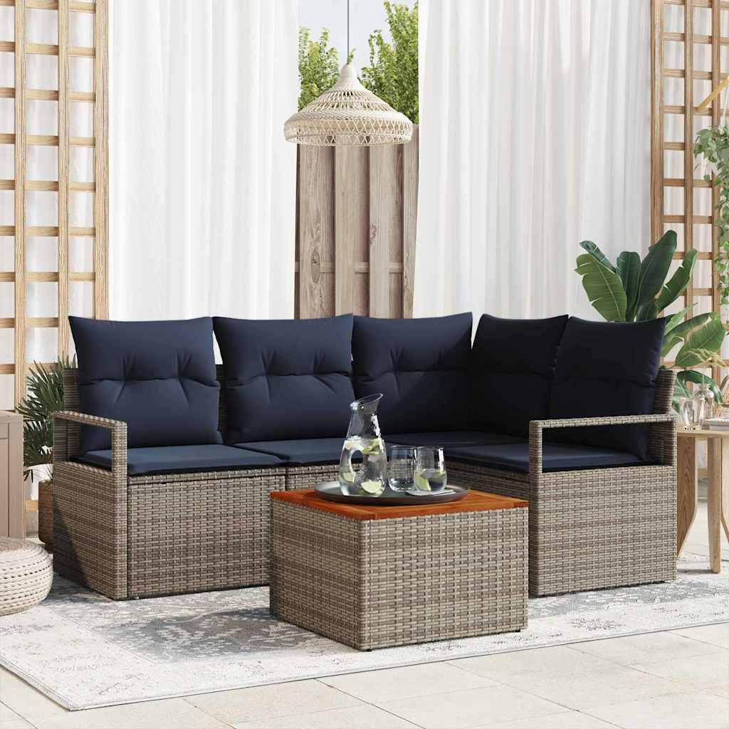 Havesofa Sæt med pude 5 stk Grå polyrattan billede