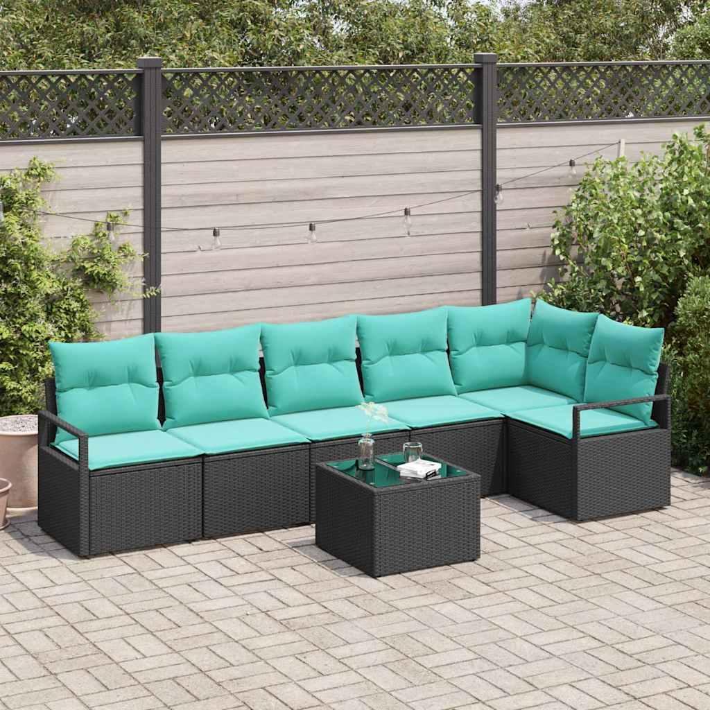 Sofa Sæt 7 stk Sort polyrattan billede