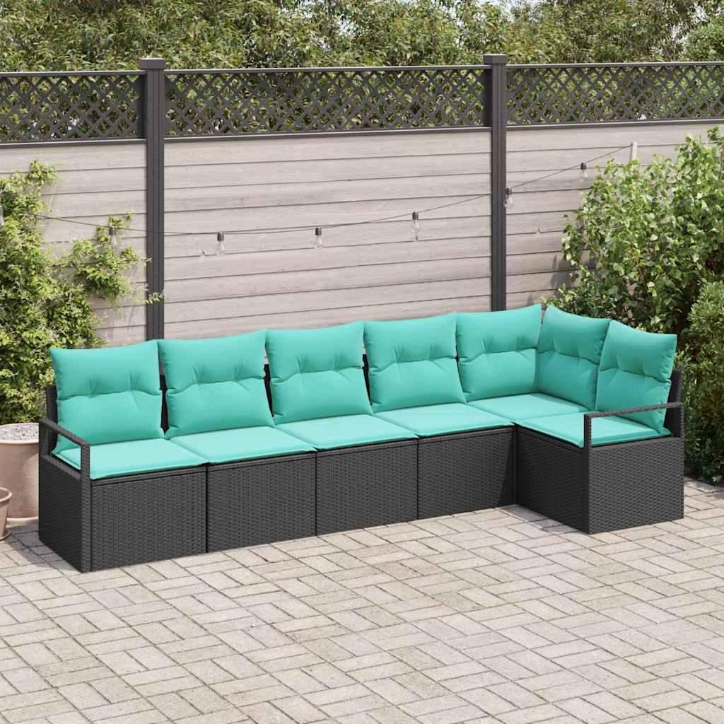 Sofa Sæt 6 stk Sort polyrattan billede