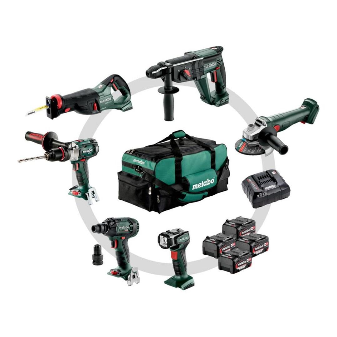 Metabo 18V Combo-sæt 6.1 - SB 18 LTX, SSW 18 LTX 300 BL, KH 18 LTX 24, W 18 L 9-125 Quick, SSEP 18 LT, ULA - 4×4,0 Ah - taske billede