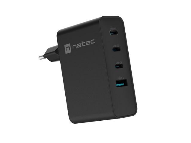 NATEC NUC-2234 GaN vægoplader 100 W – 3× USB-C + USB-A, hurtig opladning billede