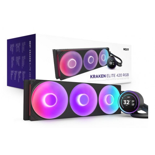 NZXT Kraken Elite 420 RGB – AIO vandkøler til processor, 3×140 mm, sort