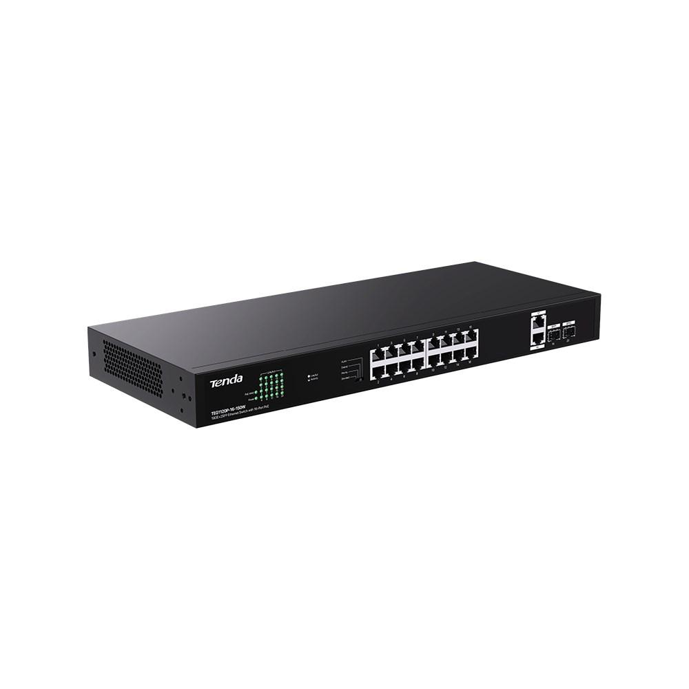 Tenda TEG1120P-16-150W unmanaged PoE gigabit switch - 18 porte, 2 SFP