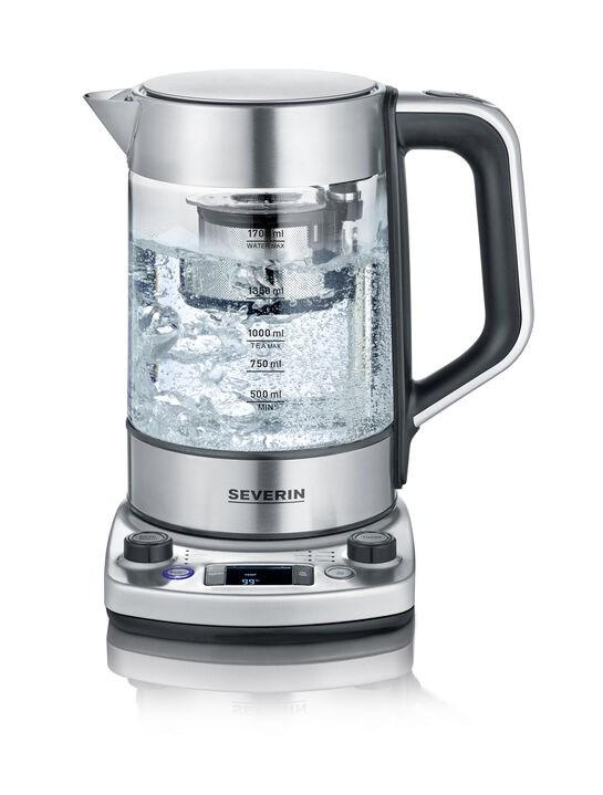 SEVERIN WK 3422 elkedel med teindsats - 1,7 l, 3.000 W, rustfrit stål/glas