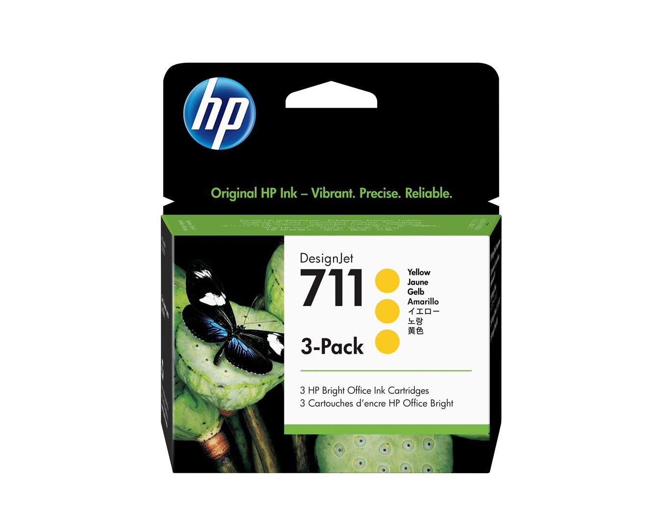 HP 711 gul blækpatron - 3‑pak, 29 ml til DesignJet