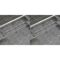 Lineært bruseafløb 2 stk. 830 x 140 mm rustfrit stål