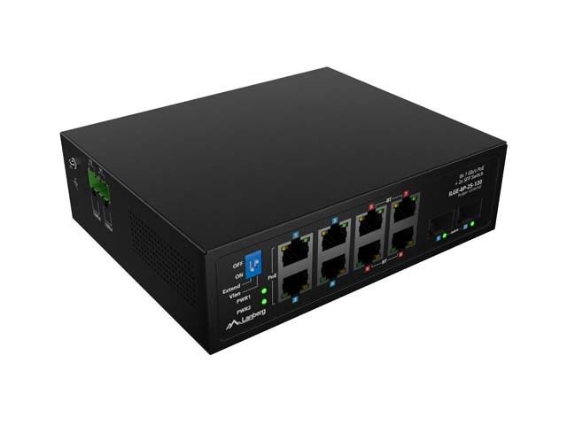 Lanberg ILGE-8P-2S-120 - Light Industrial PoE switch, 8x Gigabit (4x PoE++ BT, 4x PoE+ AT), 2x SFP, DIN-montage billede