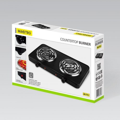 Maestro MR-770-2 dobbelt elektrisk kogeplade – 2 spiralkomfurer, 2.000 W