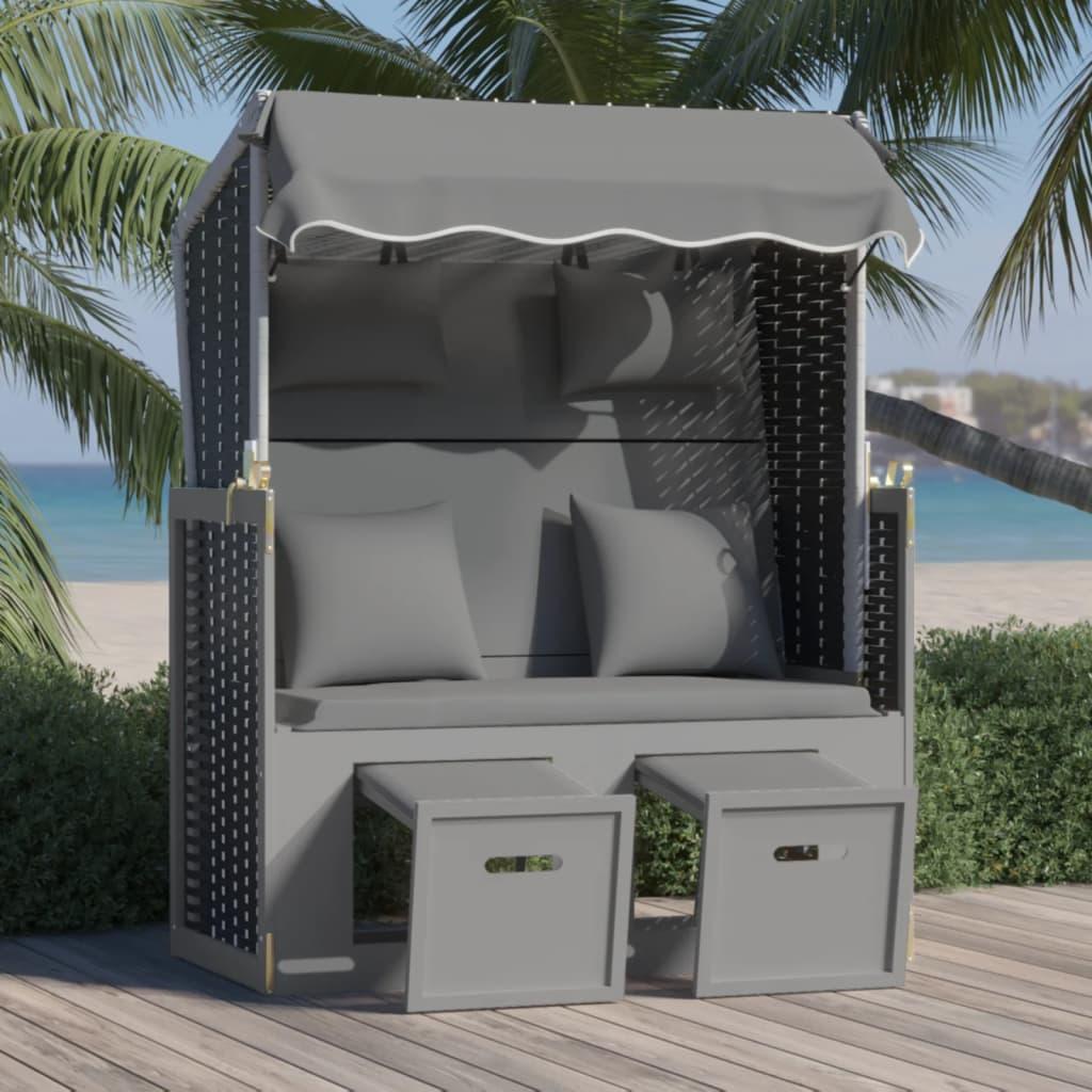 Strandkurv m. hynde polyrattan og massivt træ antracit og sort billede