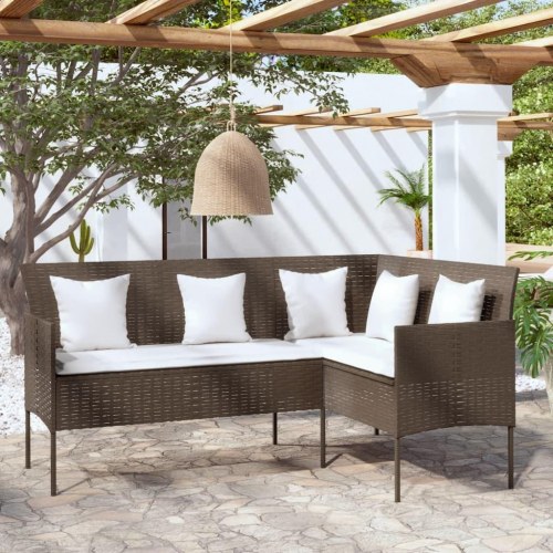 L-formet havesofa i polyrattan med hynder - brun