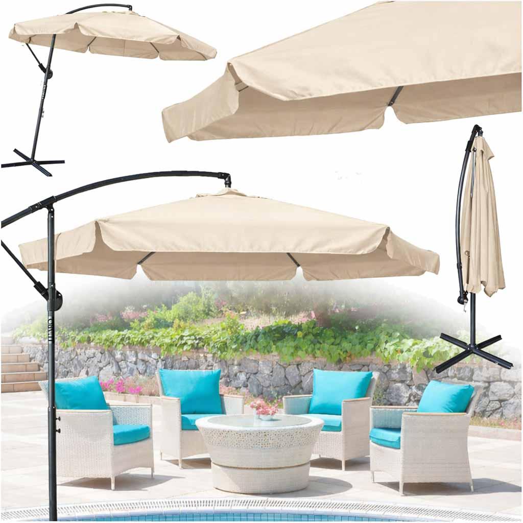 Hængeparasols - stor haveparasol 290 cm med svingarm, beige billede