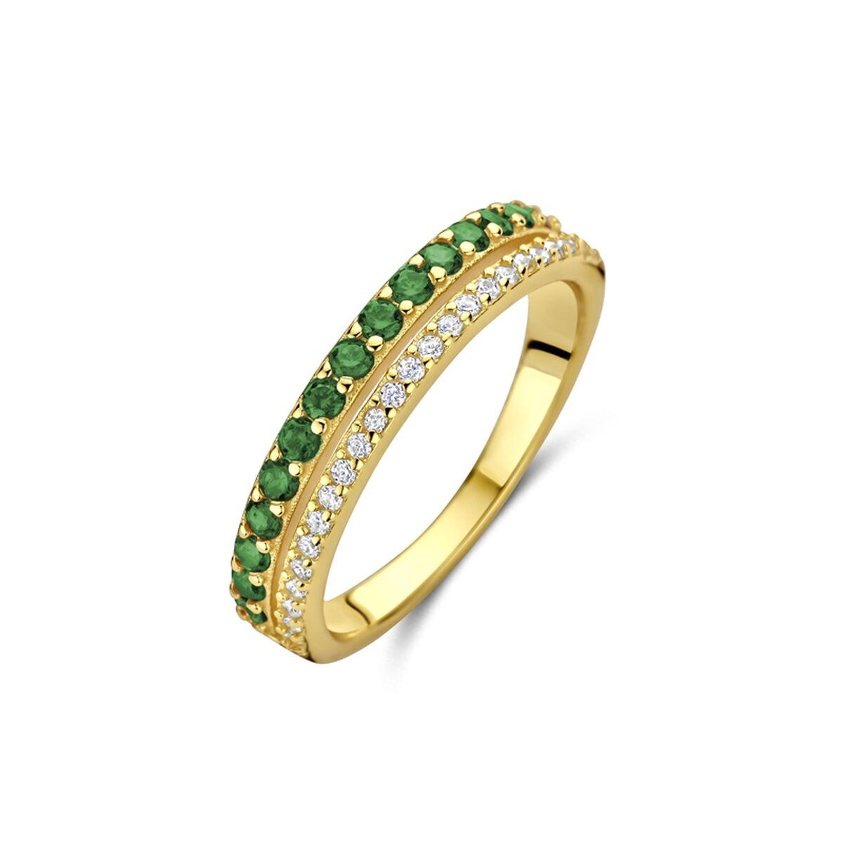 New Bling ring 9NB-1580-56 - gylden med grønne sten, str. 16 billede