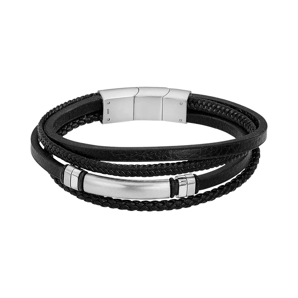 Lotus LS2589-2/1 herrearmbånd - sort læderlook med ståldetaljer billede