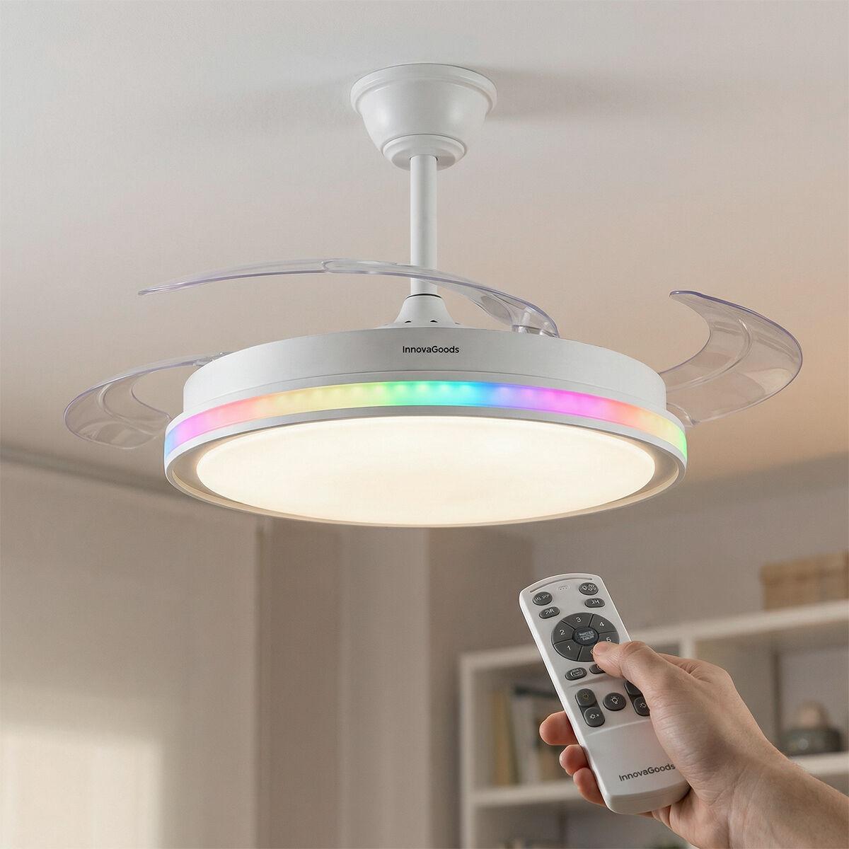 Loftventilator med RGB LED-lys - 4 sammenklappelige vinger og fjernbetjening billede